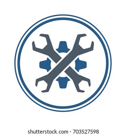 Auto service emblem. Wrench and gear icon. 