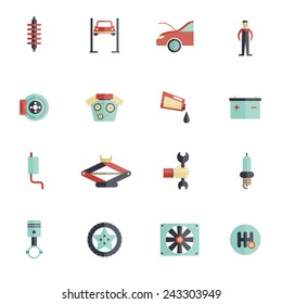 Auto service flat icon set with mechanic tools automobile maintenance symbols isolated vector illustration