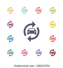 auto service flat icons set. Open colorful buttons 