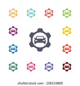 auto service flat icons set. Open colorful buttons 