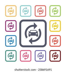 auto service flat icons set. Open colorful buttons 
