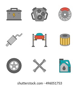 Auto service flat line icons