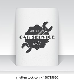 Auto service.  Garage auto. Detailed elements. Typographic labels, stickers, logos and badges. Sheet of white paper. Flat vector illustration