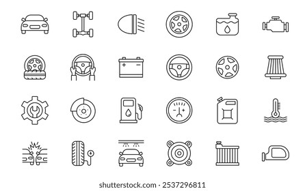 Auto service and garage web icons. Car, automobile, wash, maintenance, engine, diagnostic, rapair, tire. Vector illustration.