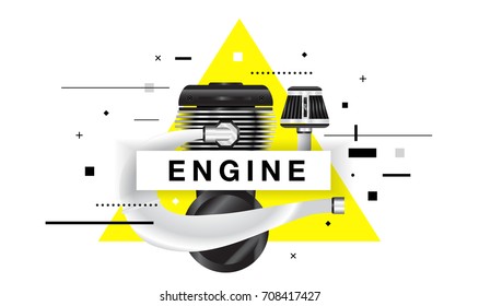 Auto service. Geometry color line composition. Trendy technology operations. Diagnostics machine centre. Car maintenance. Awesome zigzag really thin style. Automobile engine pictogram & icons for web.