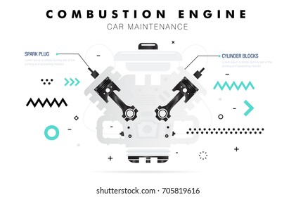 Auto service. Geometry line composition. Trendy technology operations. Diagnostics machine centre. Car maintenance. Awesome zigzag really thin style. Automobile engine pictogram and icons for web.