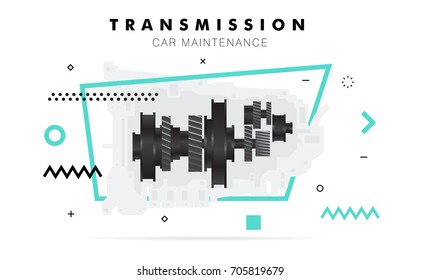 Auto service. Geometry line composition. Trendy technology operations. Diagnostics machine centre. Car maintenance. Awesome zigzag really thin style. Automobile engine pictogram and icons for web.