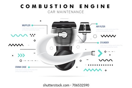 Auto service. Geometry line composition. Trendy technology operations. Diagnostics machine centre. Car maintenance. Awesome zigzag really thin style. Automobile engine pictogram and icons for web.