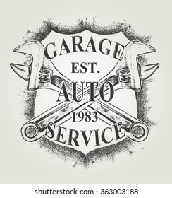 AUTO SERVICE or grunge vintage garage logo