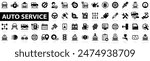 Auto service icon set. Car garage icons set. Auto service, tools, screwdriver, wrench, hammer, gear, car, repair, engine and more. Vector illustration