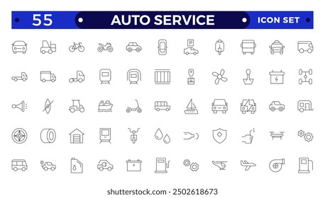 Symbolsatz für automatischen Dienst. Auto-Garage-Symbole gesetzt. Auto-Service, Werkzeuge, Schraubendreher, Schraubenschlüssel, Hammer, Getriebe, Auto, Reparatur, Motor und mehr. 
