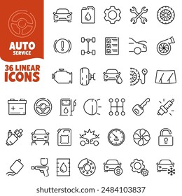 Auto service icon. Auto service icon set. Linear style.