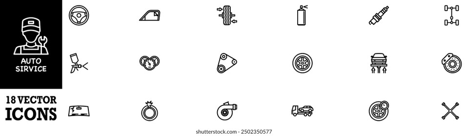 Conjunto de iconos de servicio automático. Reparación automática. Servicio de coche. Mecánico de coches. Ilustración vectorial. Gráfico de Vector. EPS 10