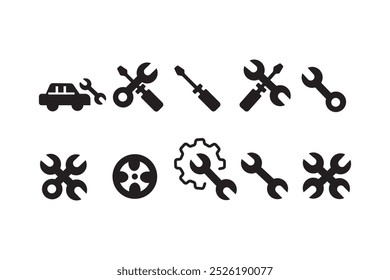 Auto service icon set Vector illustration.Tools icons on white background | Car service icon | emblem isolated on white background, Flat style for graphic and web design, logo. 