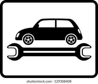 auto service icon with truck and spanner on white background in frame