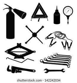 Auto service icons. Repair car on the road. Vector garage tools set.