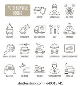 Auto Service Icons. Set Of Vector Pictogram For Web Graphics