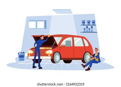 Concepto de Ilustración de servicio automático. Ilustración plana aislada en fondo blanco