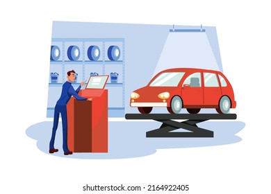 Concepto de Ilustración de servicio automático. Ilustración plana aislada en fondo blanco