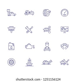 Auto service line icon set. Set of line icons on white background. Auto concept. Car, checking, machine oil, master. Vector illustration can be used for topics like car, auto, mechanical, service