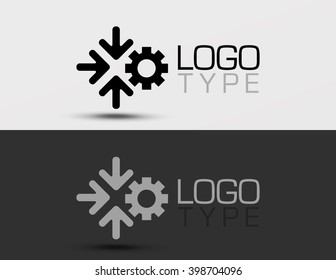 Auto service logo with arrows. Mechanic work template, technology, engineering, industrial sign.