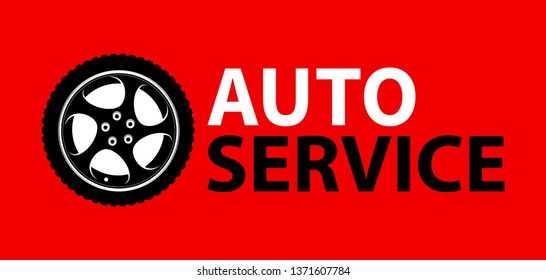 Auto Service Logo emblem on colorful red color. Vector illustration for Repair mechanic station in EPS10.