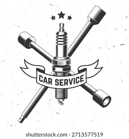 Auto Service Logo, Embleme, Abzeichen und Symbole. Vektor. Für fachkundigen Service Auto-Reparaturzentrum, Restaurierung und Auto-Club mit Schlüssel und Zündkerze Silhouette