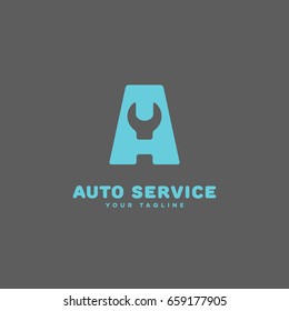 Auto service logo template design with a stylize letter A on a gray background. Vector illustration.