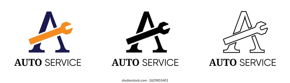 Auto Service Logo with Wrench and Letter A – Mechanic Shop Branding Icons