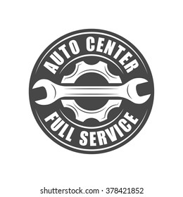 Auto service logotype, wrench and gear silhouette
