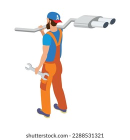 Auto service mechanic in uniform during work isometric icon 3d vector illustration
