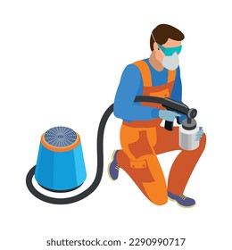 Auto service mechanic wearing protective mask during work isometric icon 3d vector illustration