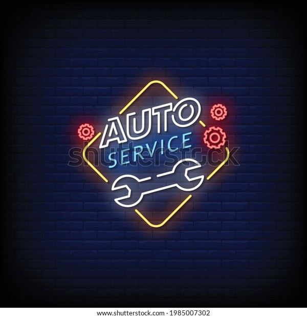 Auto Service Neon\
Signs Style Text Vector