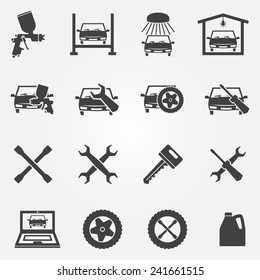 Auto service and repair icon set - vector car fix and car paint logo symbols