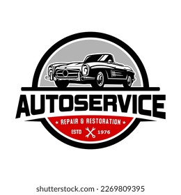 Ilustración clásica del logotipo de la reparación y restauración de servicio automático. Perfecto para logotipos, camisetas, pegatinas y carteles