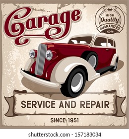 Auto-Service Retro-Poster. Graues Vektordesign.