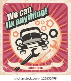 Auto service retro poster. Vintage background for car repair.