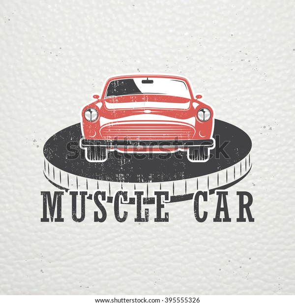 Auto service set. Rent a Car. Garage auto.\
Detailed elements. Old retro vintage grunge. Scratched, damaged,\
dirty effect. Typographic labels, stickers, logos and badges. Flat\
vector illustration