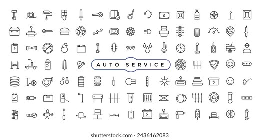 Auto Service set vector line icons with open path car service, auto repair and transport with elements for mobile concepts and web apps.