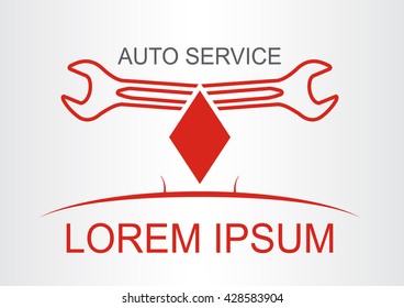 Auto service sign with car silhouette and spanner. Template for logo.