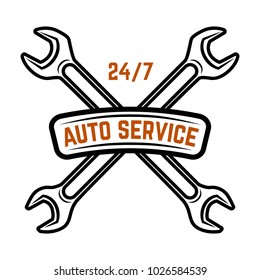 Auto service. Service station. Car repair. Design element for logo, label, emblem, sign. Vector illustration