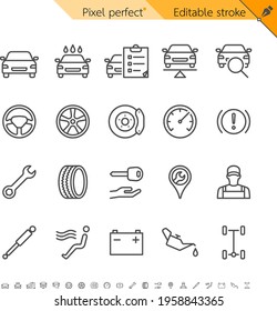 Auto service thin icons. Pixel perfect. Editable stroke.