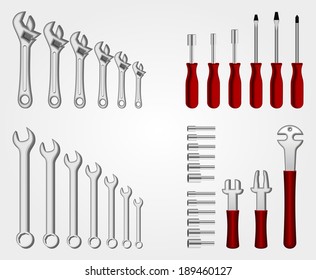 Auto service tool set collection design background poster template vector illustration