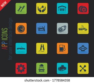 Auto Service vector color web icons on dark background for user interface design