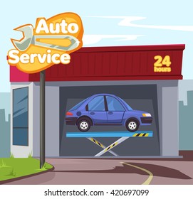 Auto service. Vector flat cartoon illustration