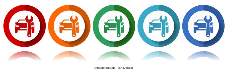 Auto service vector icons, flat icon set for logo design, webdesign and mobile applications, colorful web button collection in eps 10