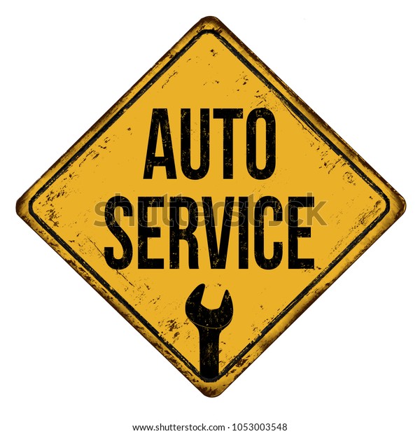 Auto service vintage rusty metal sign on a\
white background, vector\
illustration