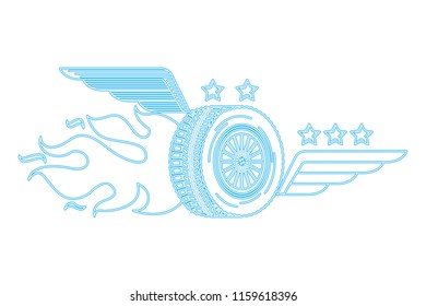 auto service wheel car wings flame fire emblem