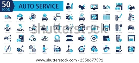Auto Services Icon Set Color Fill with mechanic, car diagnostics, painting, repair shop, and roadside assistance