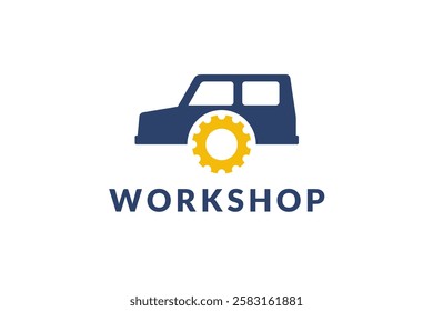 auto shop car repair garage with gear icon logo